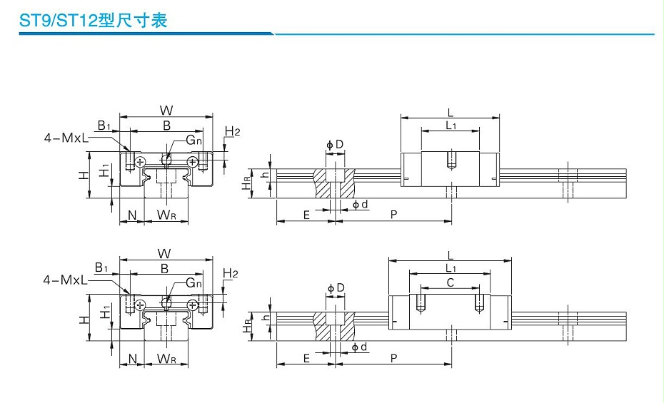 雅威達微型直線導(dǎo)軌規(guī)格ST9C-03